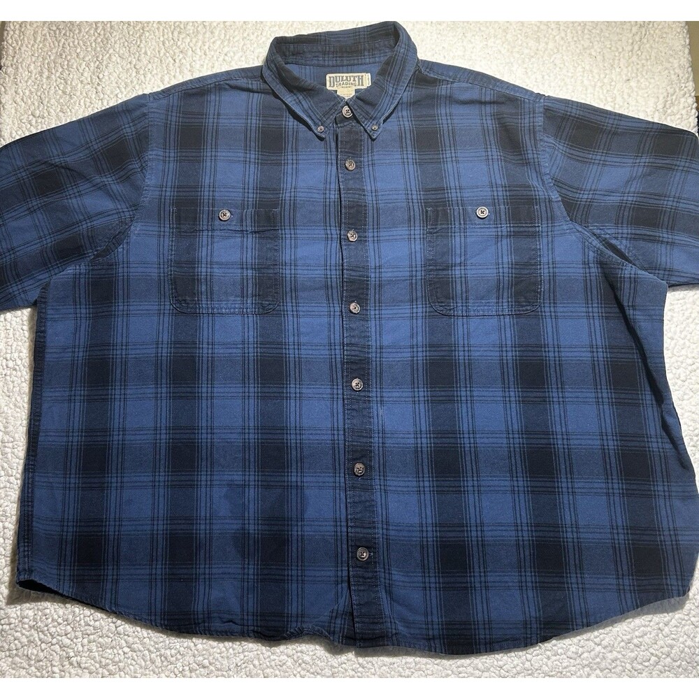 As-Is Duluth Trading Co Shirt Mens 4X Blue Black Plaid Flannel Button Down
